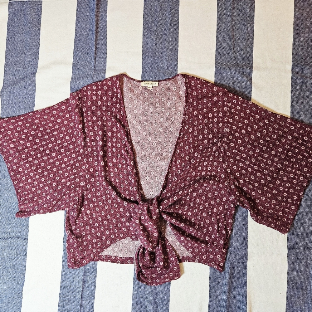 Cotton Candy LA Rayon Printed Cropped Kimono Top Large